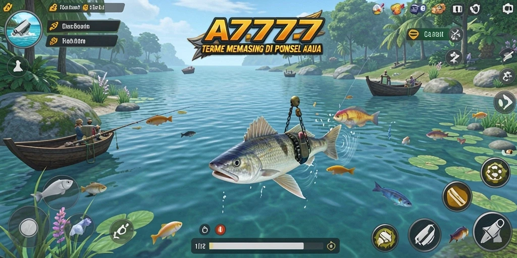 Screenshot A7777 menampilkan aksi memancing yang seru dan menantang.