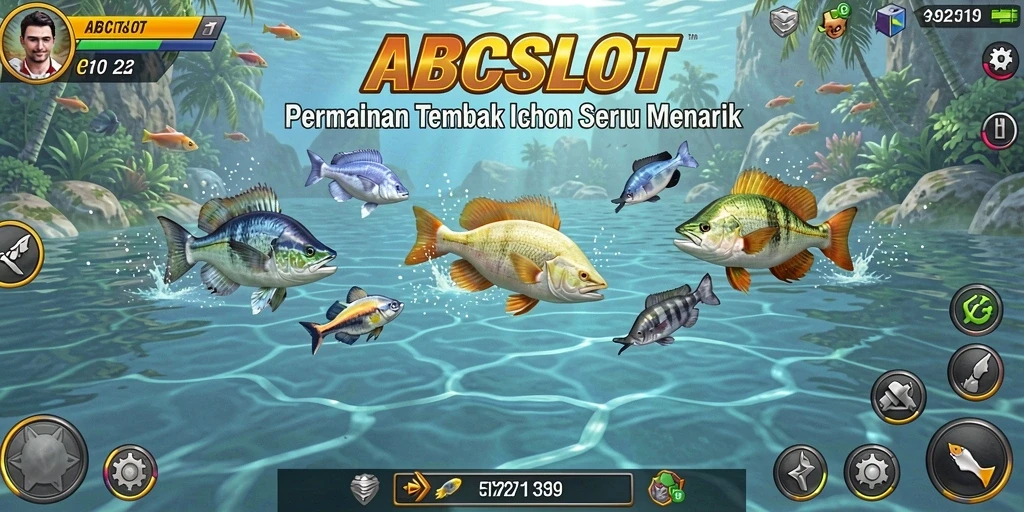 Tampilan gameplay ABCSLOT yang menampilkan aksi menembak ikan.