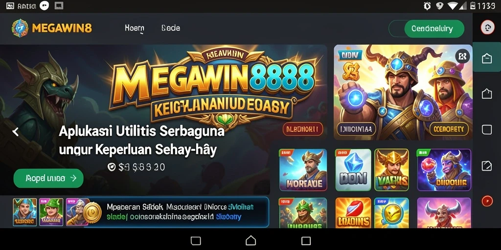 Tampilan antarmuka MEGAWIN888 yang sederhana dan fungsional.