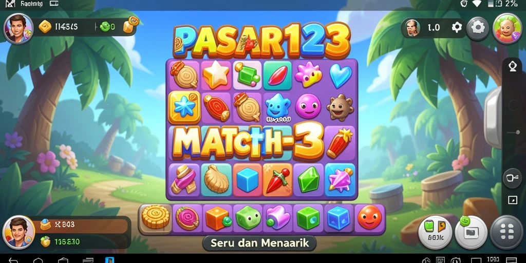 Tampilan gameplay seru di PASAR123 dengan variasi match-3.