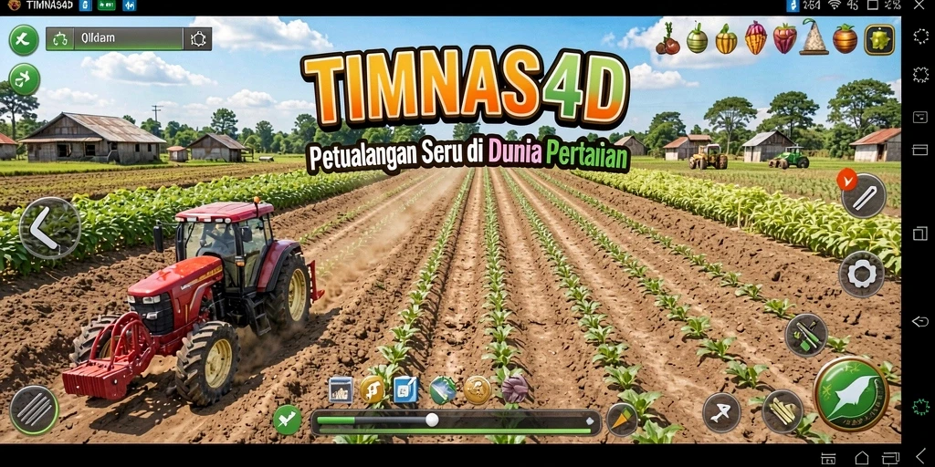 Tangkapan layar utama TIMNAS4D menunjukkan pemain mengelola lahan pertanian yang subur.