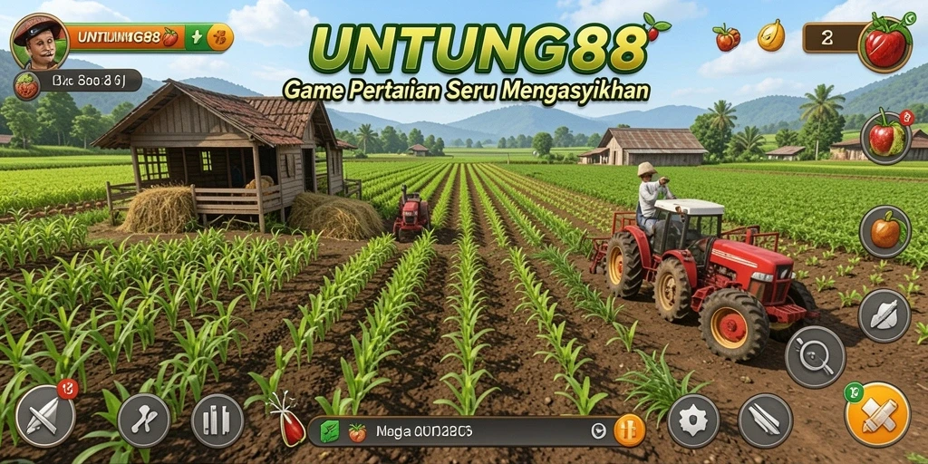 Tangkapan layar utama UNTUNG88 menampilkan berbagai tanaman dan aktivitas bertani.