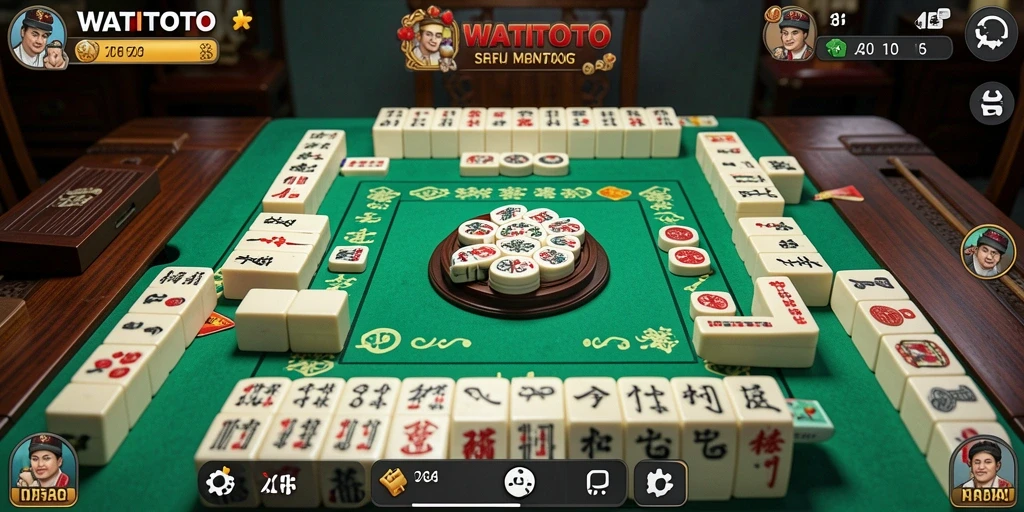 Tampilan gameplay WATITOTO dengan ubin Mahjong yang berwarna-warni.